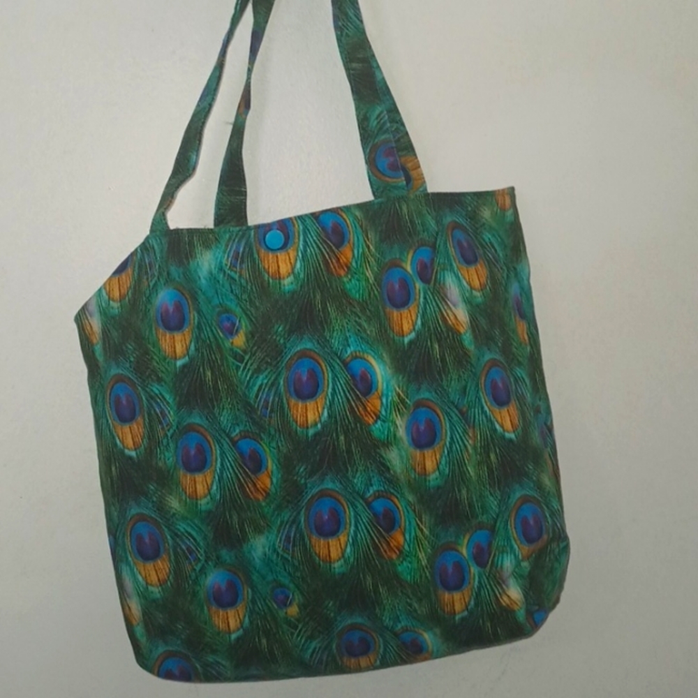 Peacock homemade sewn Purse with wallet and  two pockets inside